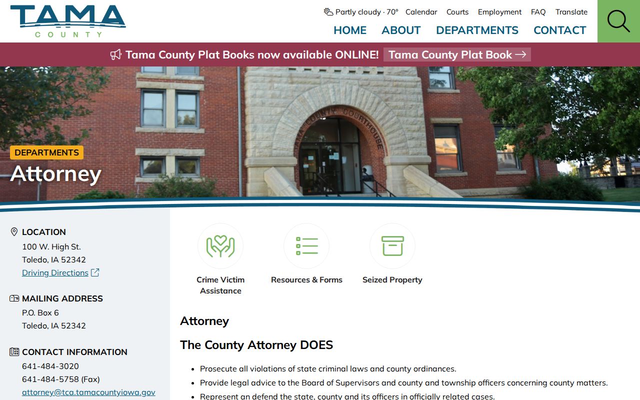 Tama County criminal case attorney office information