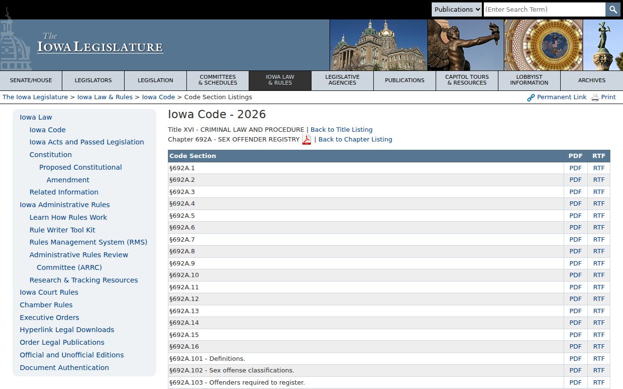 Iowa Code chapter 692A rules for Tama County registry information